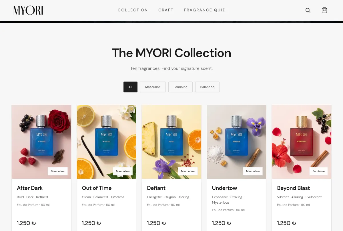 MYORI Shopify perfume collection in English