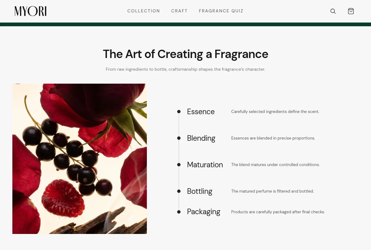 MYORI fragrance creation and craft section in English