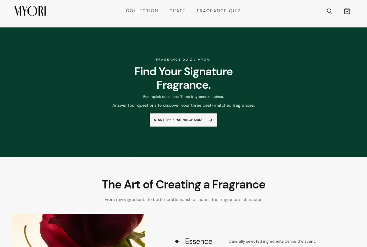 MYORI interactive fragrance discovery quiz in English