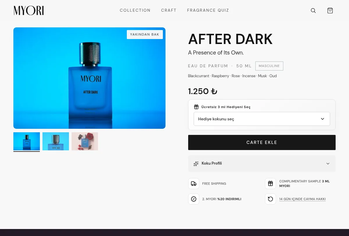 MYORI After Dark Shopify product detail page in English