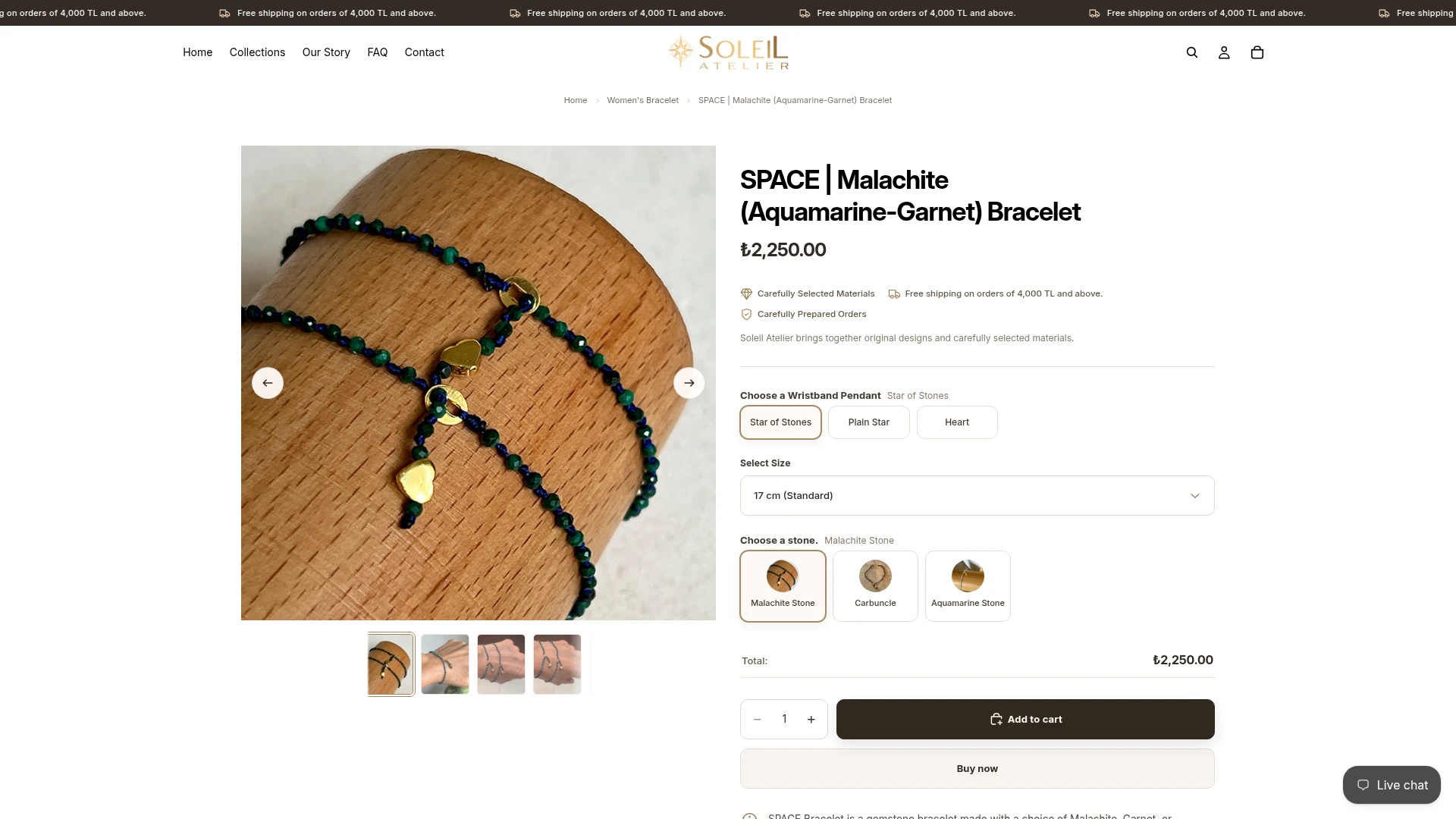 Soleil Atelier SPACE bracelet charm, stone and size variant selectors