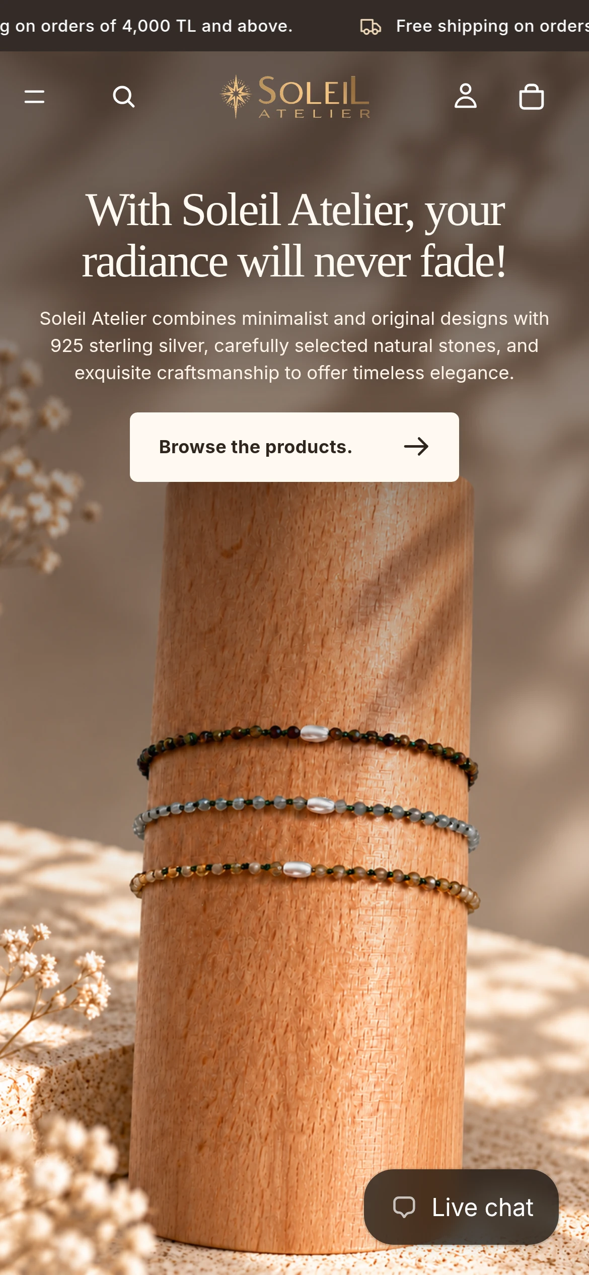 Soleil Atelier Shopify homepage in the real iPhone mobile viewport