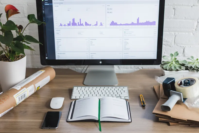 Ecommerce analytics dashboard on an office computer